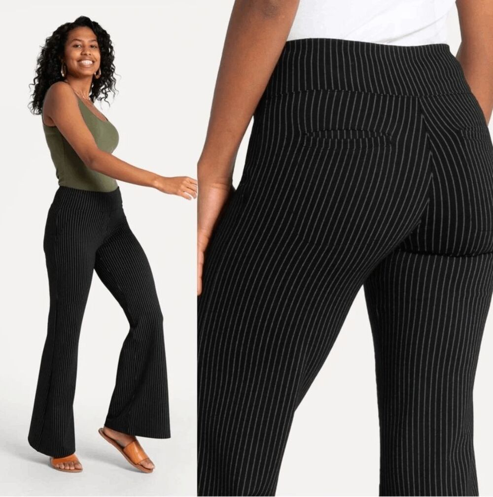 New Betabrand Black Pinstripe Wide Leg Dress Pant Yoga Pants Large Petite
